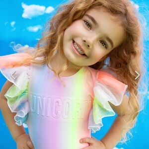 NWT! Shade Critters One Piece Tulle Sleeve Girls 2T Rainbow Unicorn Swimsuit